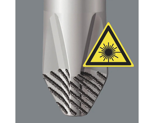 Detailný záber vrtáka s laserovým symbolom