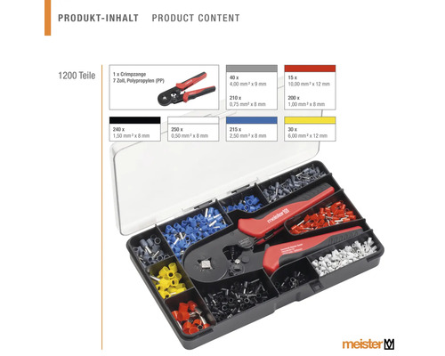 Sada káblových očiek Meister s krimpovacími kliešťami, 1200 kusov