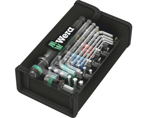 Súprava náradia s logom Wera s rôznymi skrutkovačmi a bitmi v textilnej taške