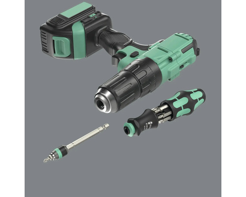 Akumulátorový skrutkovač s bitmi a držiakom bitov