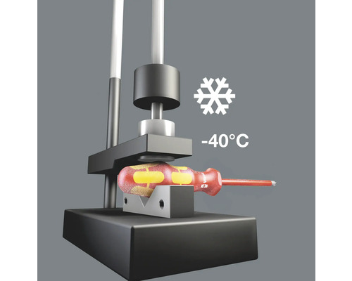 Skrutkovač v zariadení so symbolom chladu a údajom -40 stupňov Celzia