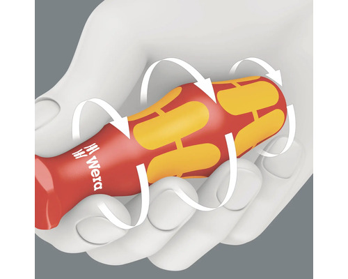 Ukážka ergonomickej zóny rukoväte skrutkovača Wera v ruke