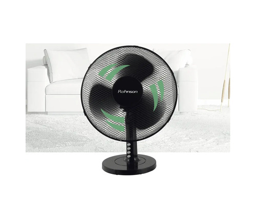 Čierny stolný ventilátor s ochrannou mriežkou