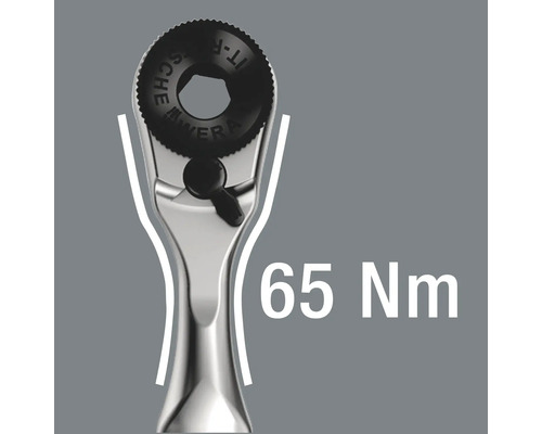 Detailný pohľad na račňu Wera Zyklop Mini 1 s kapacitou 65 Newtonmetrov