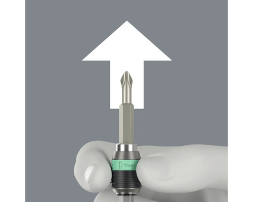 Logo Wera na držiaku bitov s krížovou skrutkou a šípkou nahor