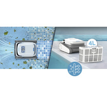 Bazénový robot s filtračným košom a symbolom funkcie filtra