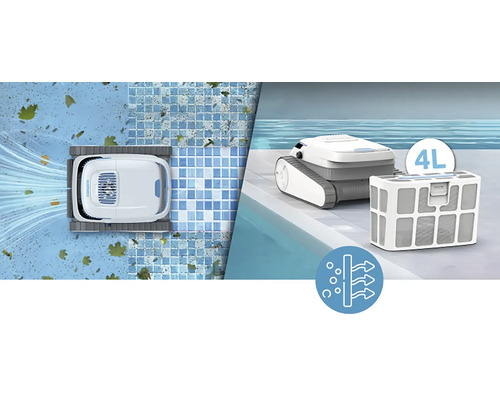 Bazénový robot s filtračným košom a symbolom funkcie filtra