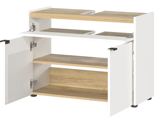 Skrinka pod umývadlo s otvoreným úložným priestorom a dvoma dvierkami