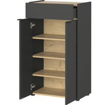 Skriňa so zásuvkou, dvierkami a policami