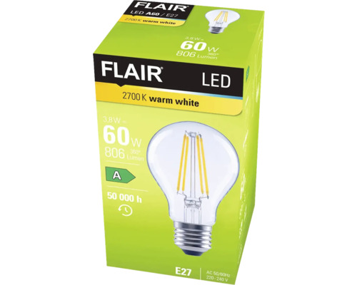Žiarovka FLAIR LED A60 E27, teplá biela, na obale