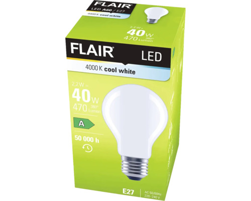 Balenie LED žiarovky Flair A60 s päticou E27, 4000 Kelvin studená biela