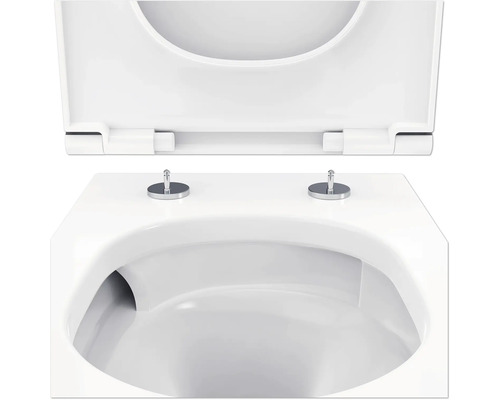 Detailný záber bielej toalety s otvoreným záchodovým vekom