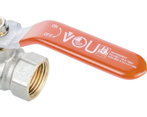 Mosadzný guľový kohút s červenou rukoväťou