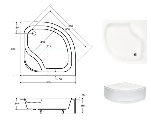 Obrázok sprchovej vaničky s rozmermi