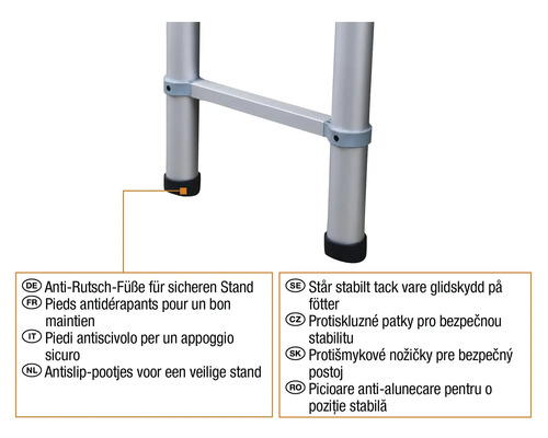 Detail rebríka s protišmykovými nožičkami