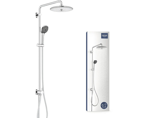 Sprchovací systém Grohe s hlavovou a ručnou sprchou a balením produktu