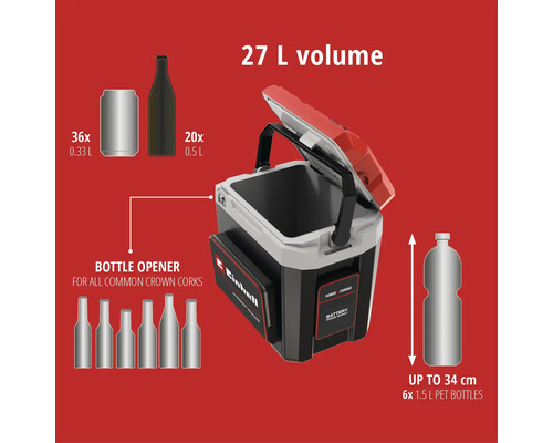 Chladiaci box Einhell s objemom 27 litrov, otvárač na fľaše a priestor pre plechovky, fľaše a PET fľaše