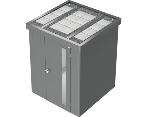 Záhradná skriňa s dverami a strechou so štrkom a doskami