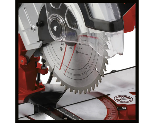 Detail kotúčovej píly s ochranným zariadením a stupnicou