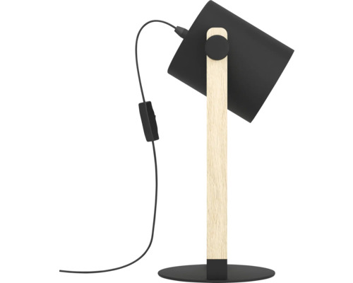 Stolná lampa s drevenou nohou a tienidlom