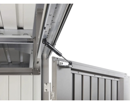 Detailný pohľad na záhradnú skriňu s plynovou pružinou