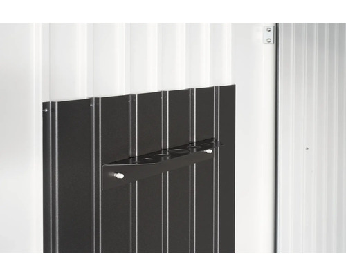 Pripojiteľná polica s držiakom na montáž na záhradný domček