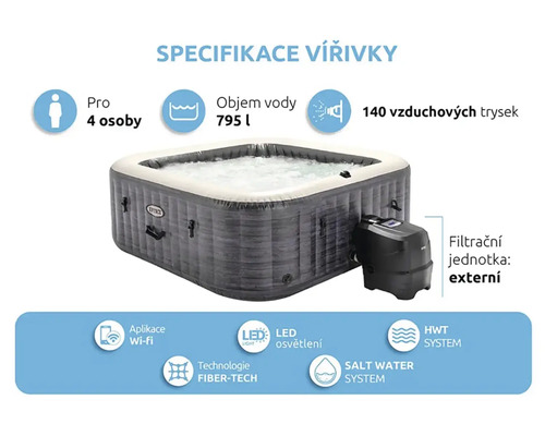 Vírivka Intex pre štyri osoby s externou filtračnou jednotkou a 140 vzduchovými tryskami