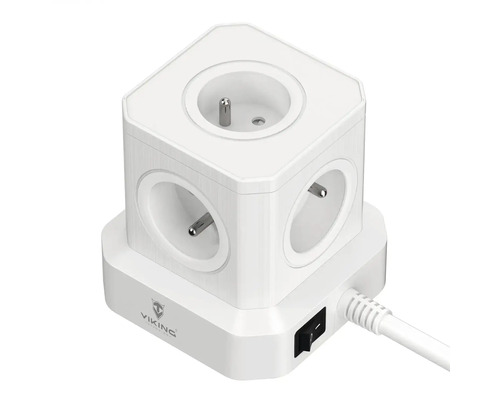Biela zásuvková kocka s vypínačom a káblom