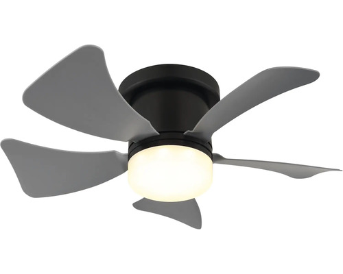 Stropný ventilátor s piatimi lopatkami a integrovaným osvetlením.