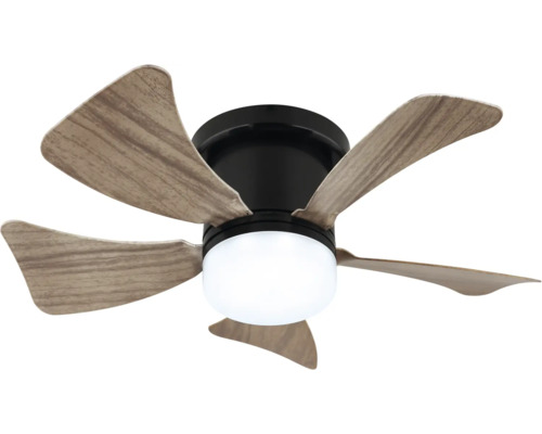 Stropný ventilátor so svetlom a lopatkami s dreveným vzhľadom