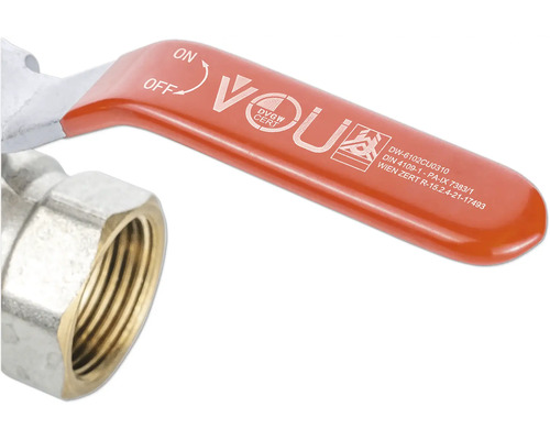 Uzatvárací ventil s červenou rukoväťou a závitovým pripojením