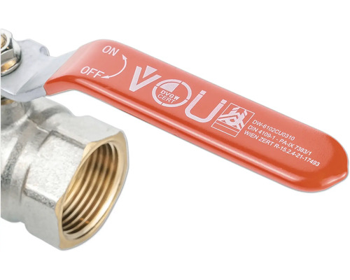 Mosadzný guľový ventil s červenou rukoväťou