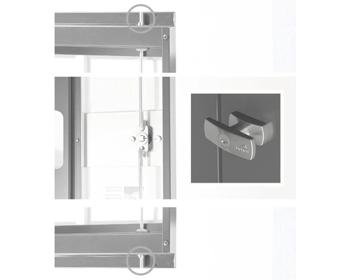 Detail kovovej skrine s uzatváracím mechanizmom