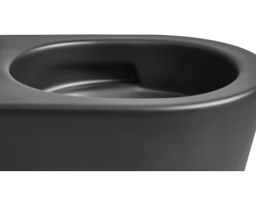 Detailný pohľad na čiernu toaletu.