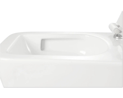 Detailný pohľad na biele závesné WC s toaletným vekom