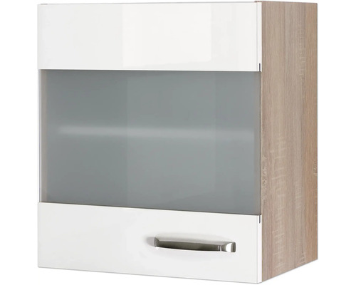 Závesná skrinka s dvierkami a sklenenou prednou stranou