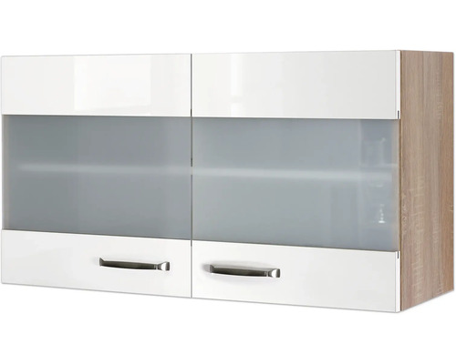 Kuchynská závesná skrinka s dvomi dvierkami, dvomi zásuvkami a úchytkami