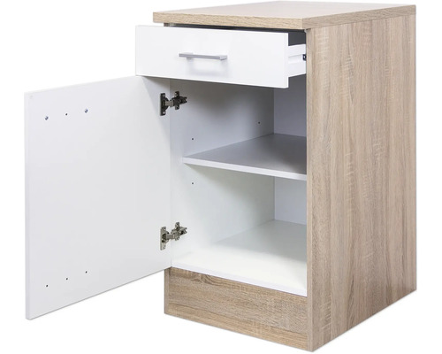 Nočný stolík so zásuvkou, dvierkami a policami