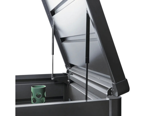 Otvorený úložný box s plynovými pružinami a kontajnerom