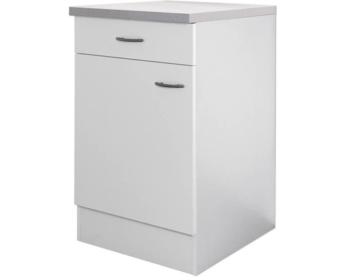 Biela spodná skrinka so zásuvkou a pracovnou doskou