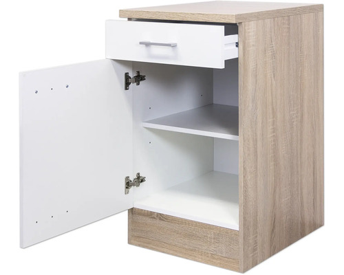 Nočný stolík so zásuvkou, dvierkami a policami