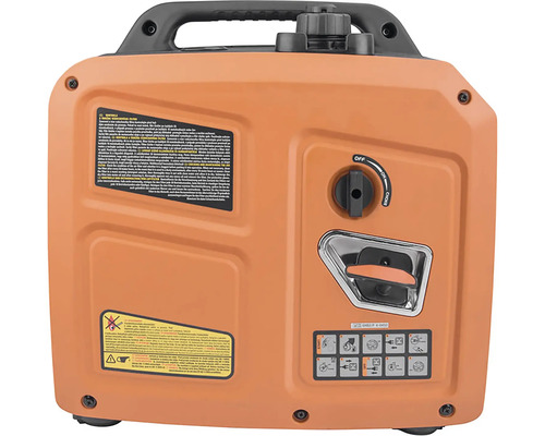 Oranžový generátor prúdu s rukoväťou a ovládacím panelom