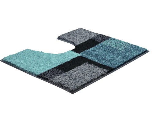 Obdĺžnikový kúpeľňový koberček s výrezom na toaletu a geometrickým vzorom