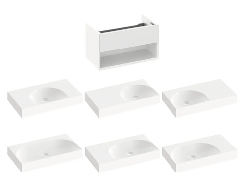 Skrinka pod umývadlo a šesť umývadiel pre vybavenie kúpeľne