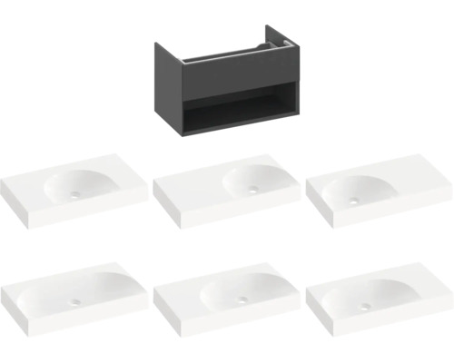 Skrinka pod umývadlo s rôznymi umývadlami do kúpeľne