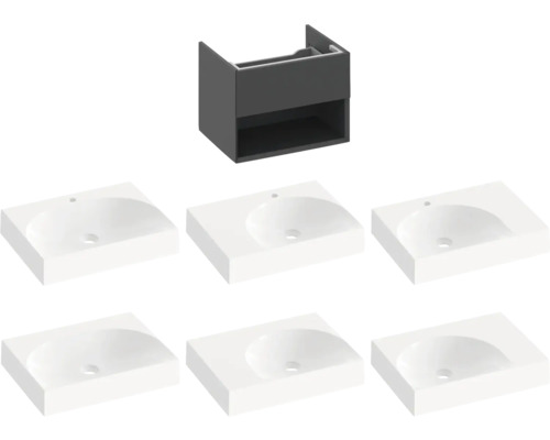 Skrinka pod umývadlo v antracitovej farbe so šiestimi umývadlami