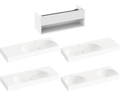 Skrinka pod umývadlo s rôznymi umývadlovými doskami do kúpeľne