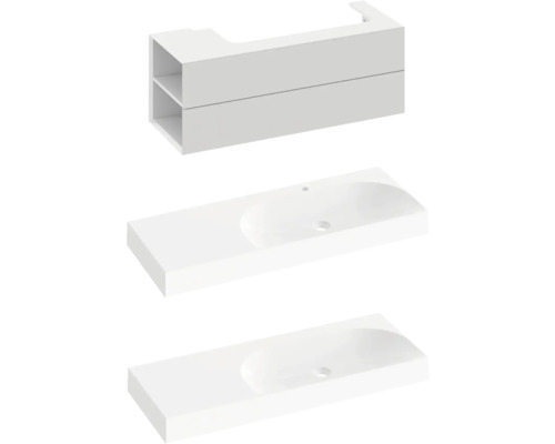 Skrinka pod umývadlo s dvomi umývadlami a policami