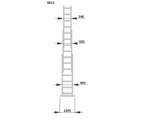 Technický nákres rebríka s rozmermi