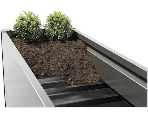 Vyvýšený záhon so zeminou a rastlinami